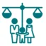 Icono de derecho de familia representando a una familia con balanza de la justicia, simbolizando los servicios legales ofrecidos por Cano Fernández Abogados en Alcobendas.